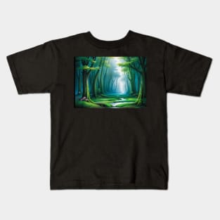 Peaceful stream running through a forest Kids T-Shirt